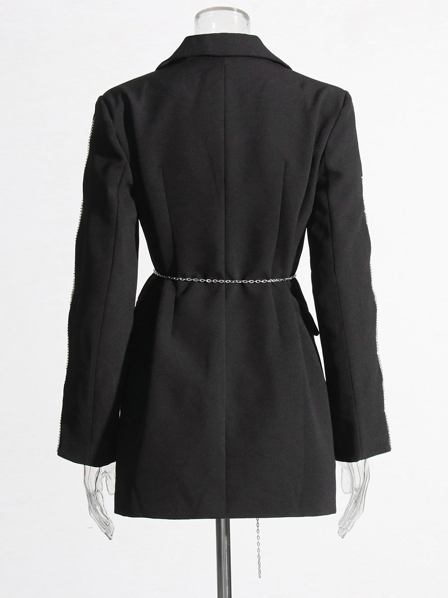 Blazer Largo Negro Elrant Cuello V Elegancia Atemporal