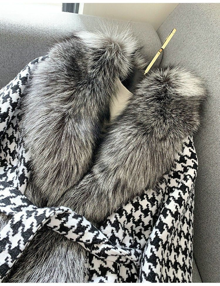 Chaqueta Salins Estampado Espiga Negro Blanco con Pelo