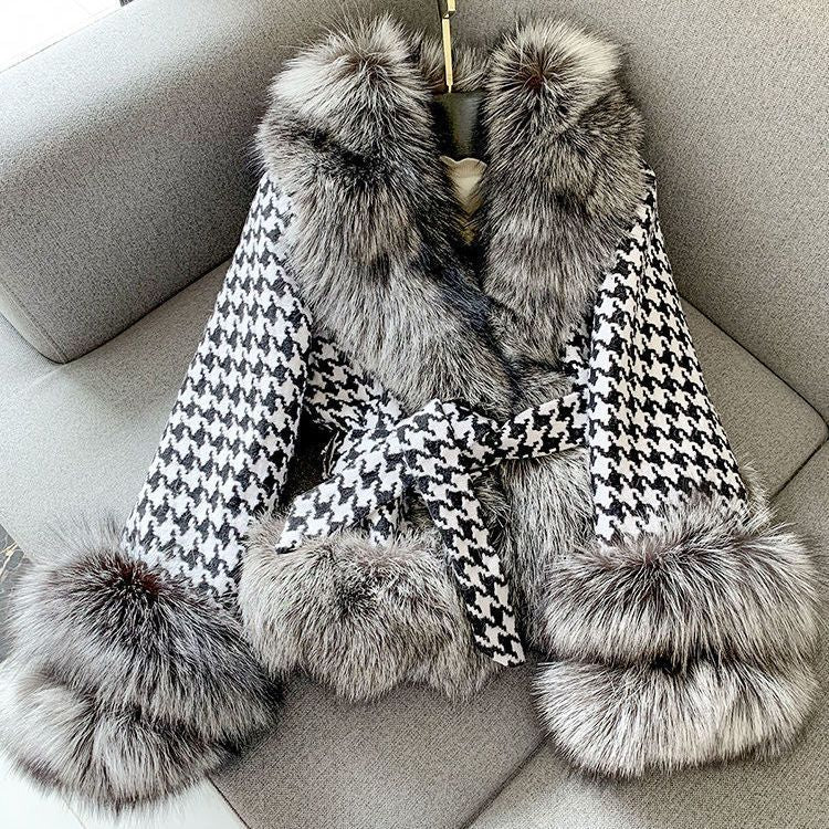 Chaqueta Salins Estampado Espiga Negro Blanco con Pelo