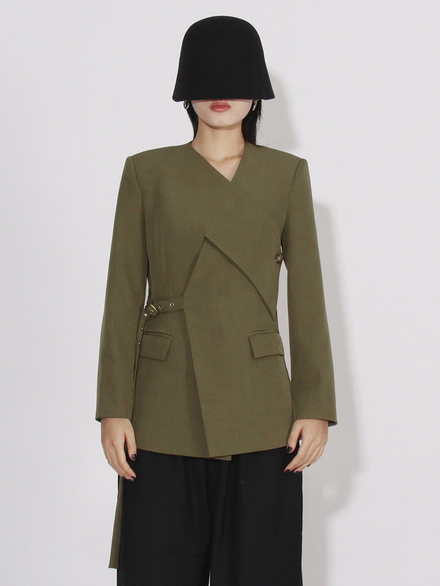 Chaqueta Glentir Con Corte Asimétrico Detalle Cinturón
