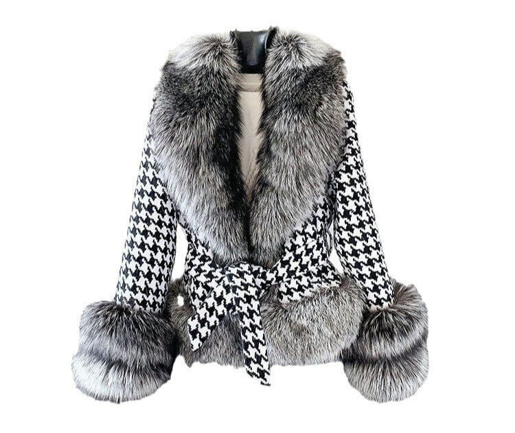 Chaqueta Salins Estampado Espiga Negro Blanco con Pelo