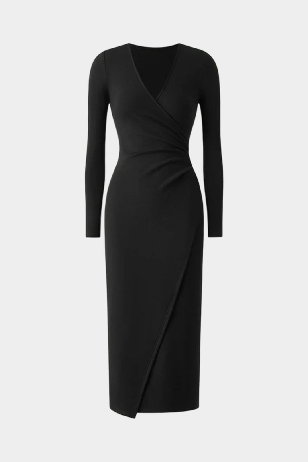 שמלת מידי עם צווארון וי ושרוולים ארוכים 