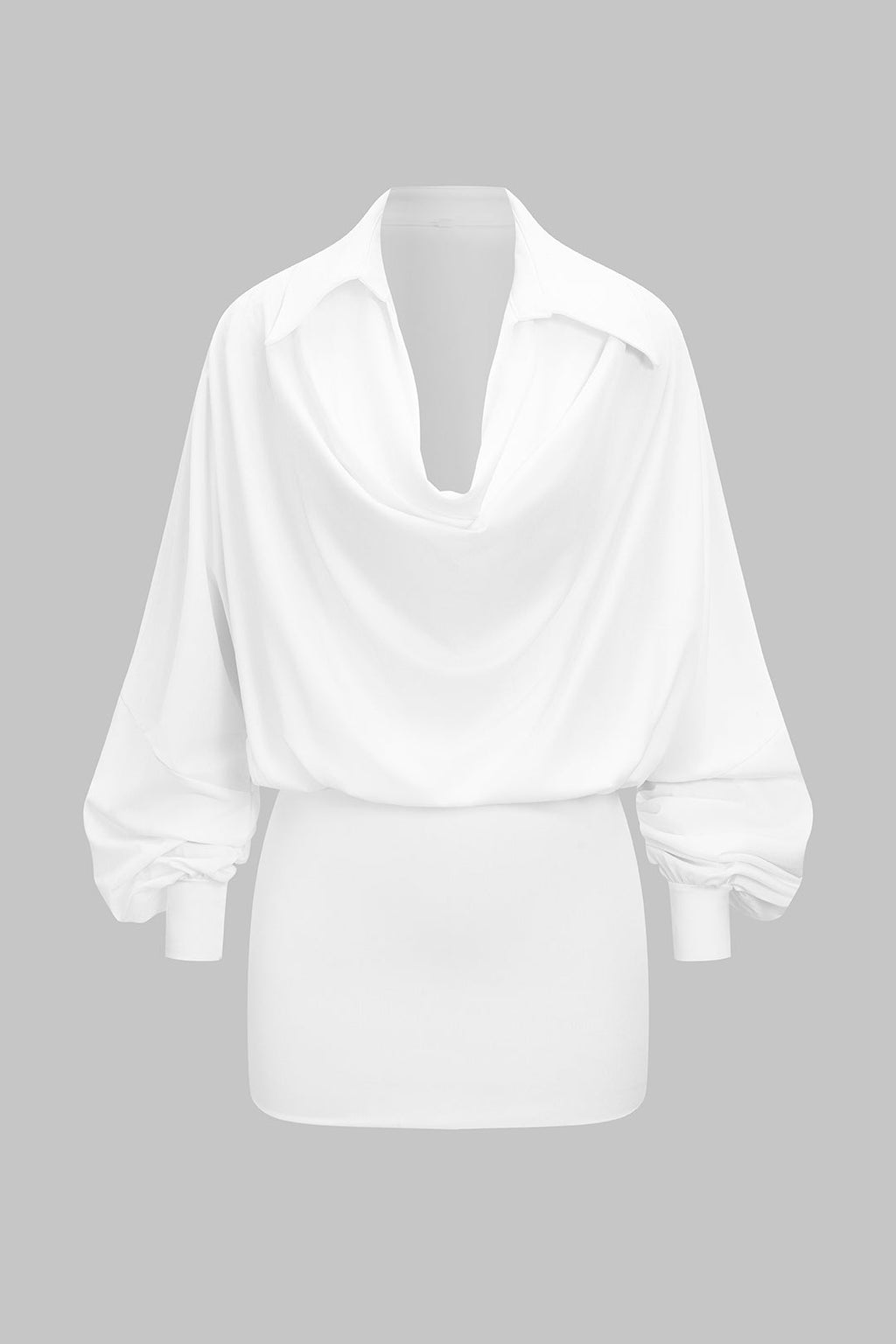 Draped Cowl Neck Long Sleeve Mini Dress