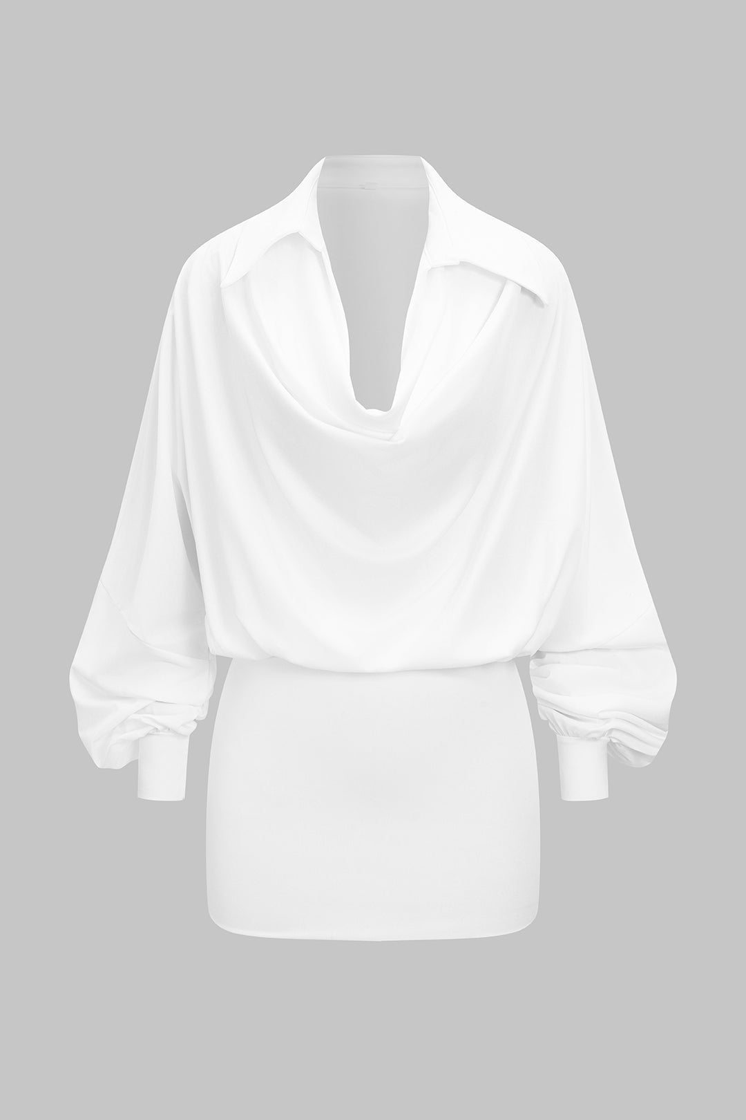 Draped Cowl Neck Long Sleeve Mini Dress