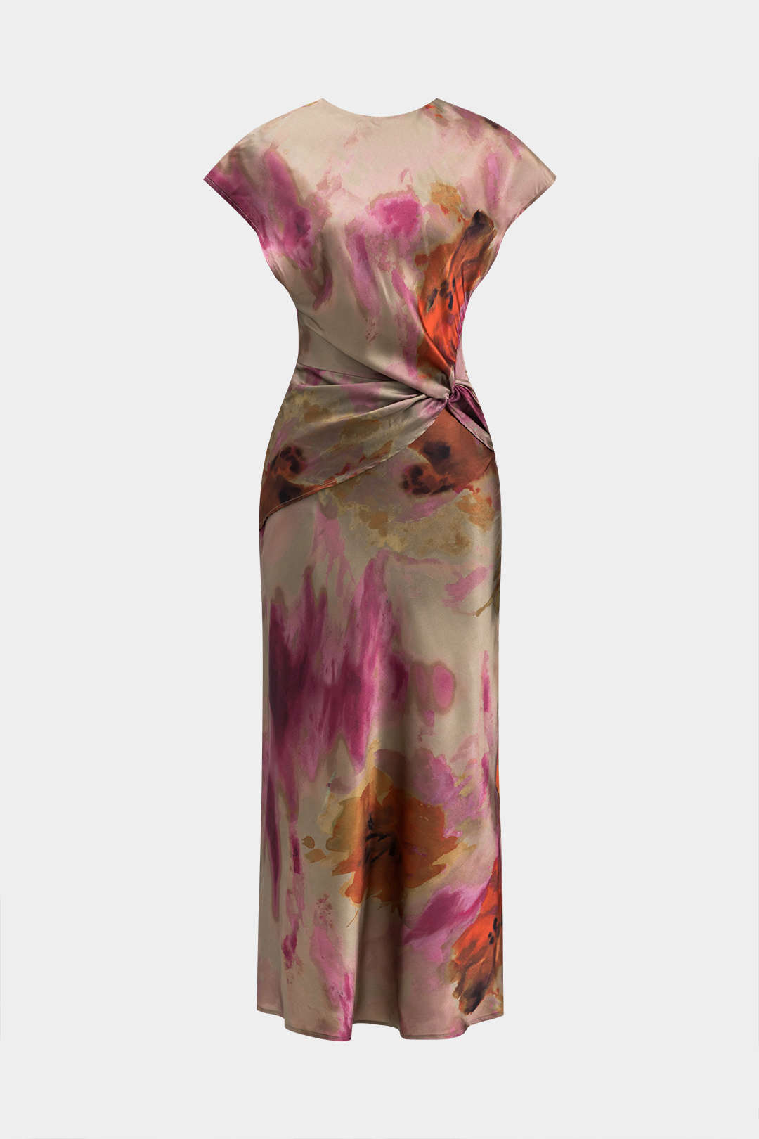 Vestido Midi Estampado Tie Dye Con Volantes Y Nudo Elegante