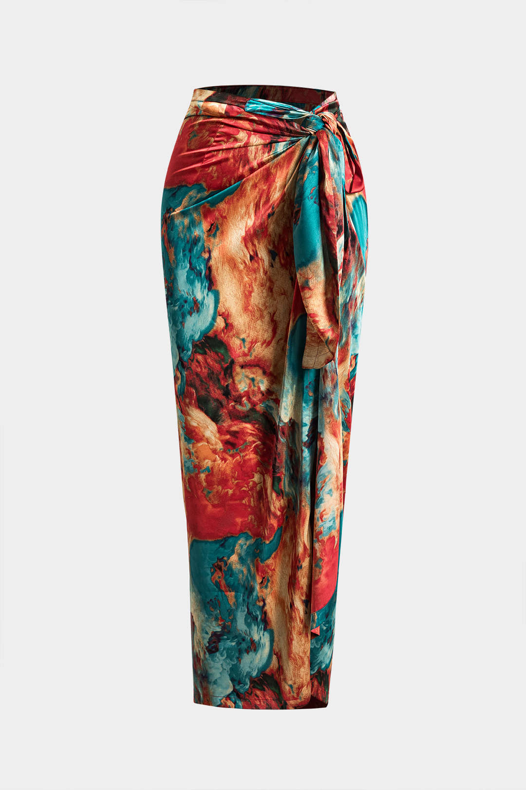 Falda Satén Estampado Floral Con Cordón Y Cintura Ajustable