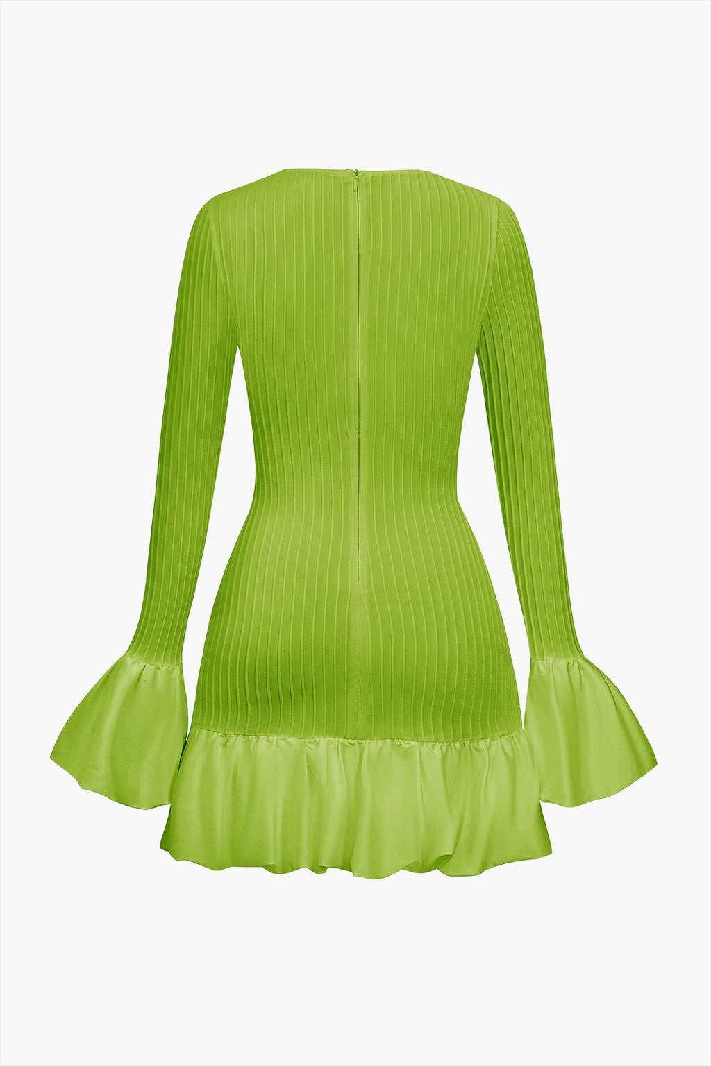 שמלת מיני עם שרוולים נפוחים ופעמון בצבע אחיד 