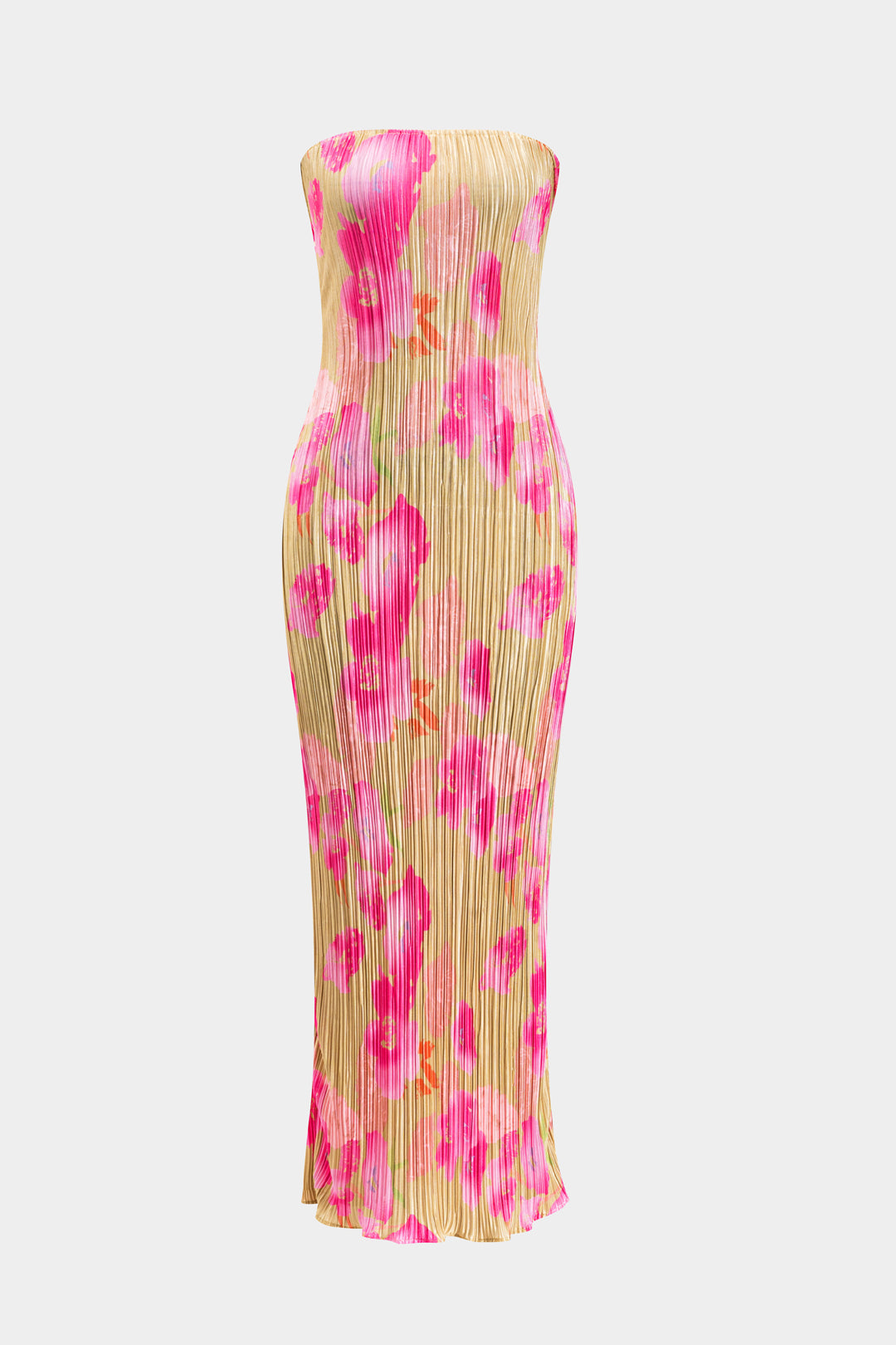 Vestido Maxi Sin Tirantes Con Lazo Trasero Estampado Floral