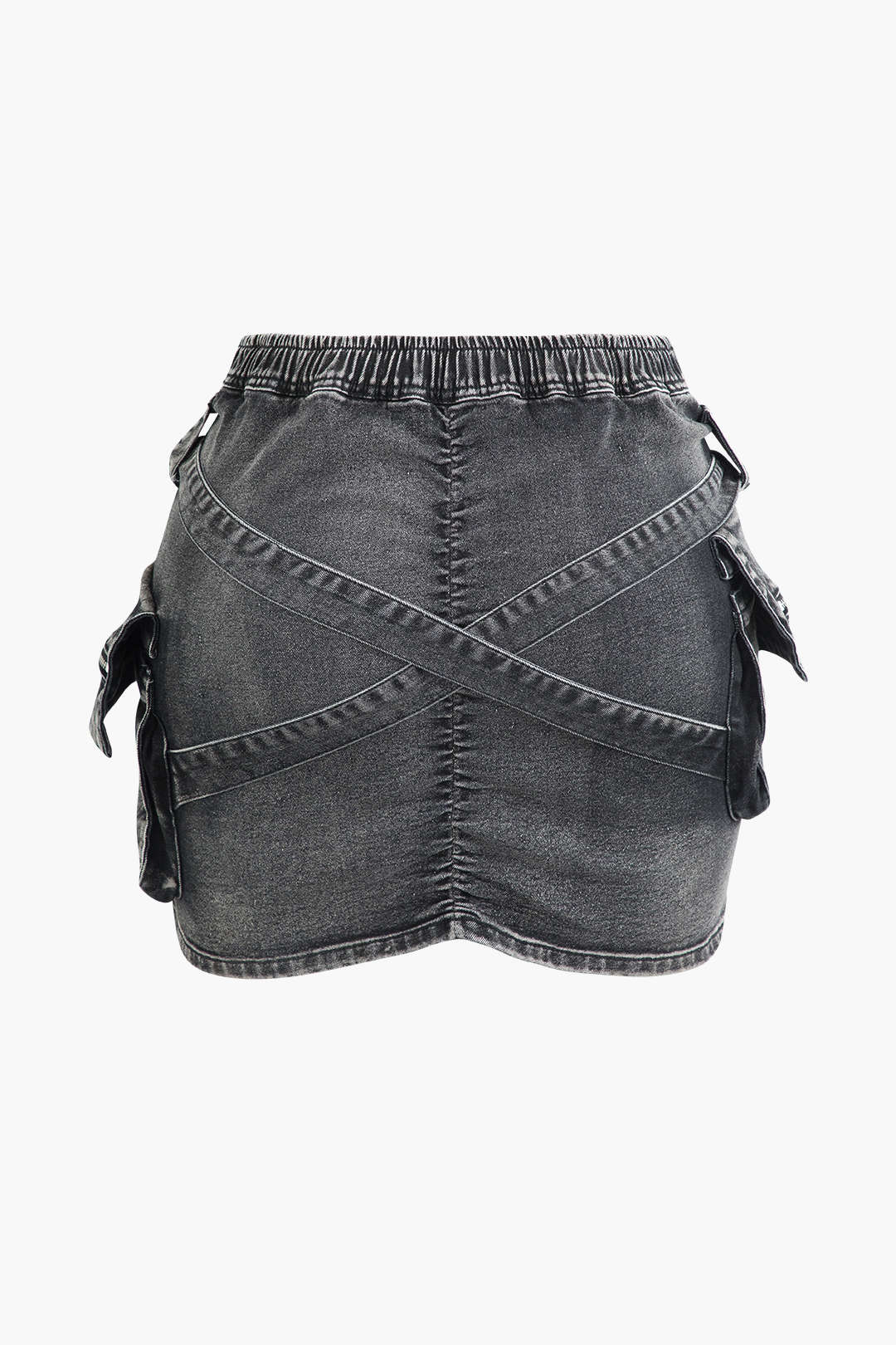 Falda Denim Cargo Cintura Elástica Con Bolsillos Clásica
