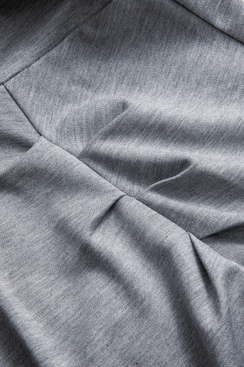 Ruched Slit Round Neck Long Sleeve Midi Dress