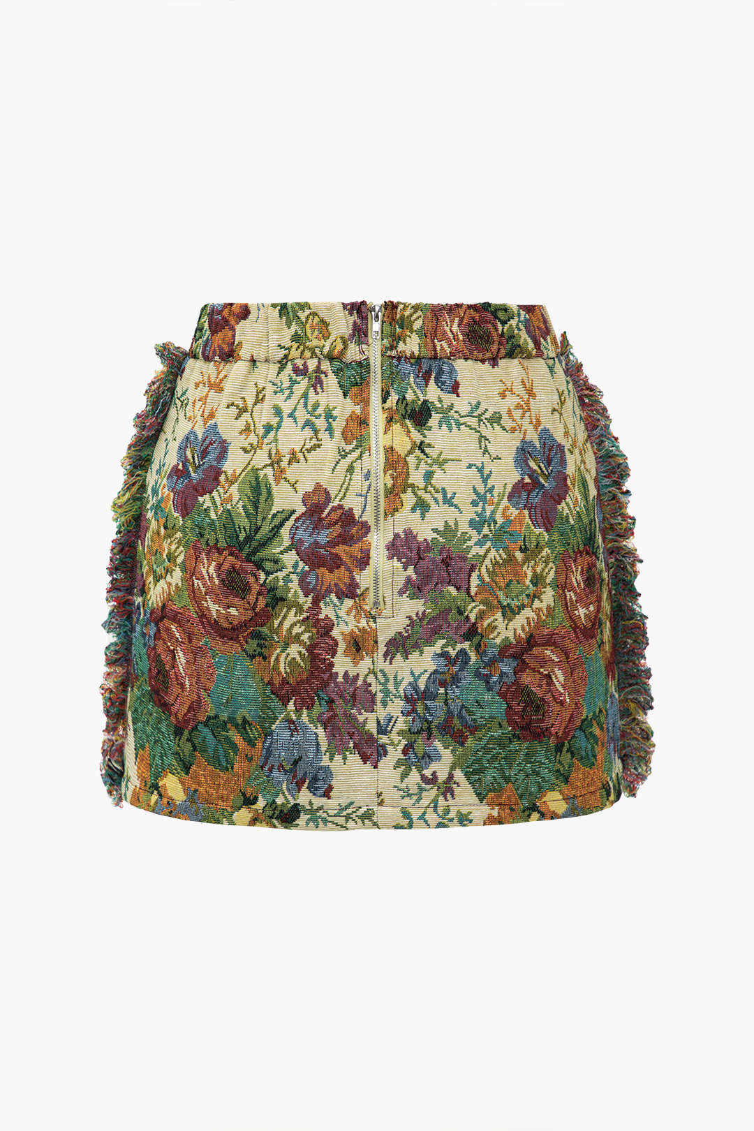 Falda Mini Floral Retro Con Flecos Y Cierre Zip Vintage