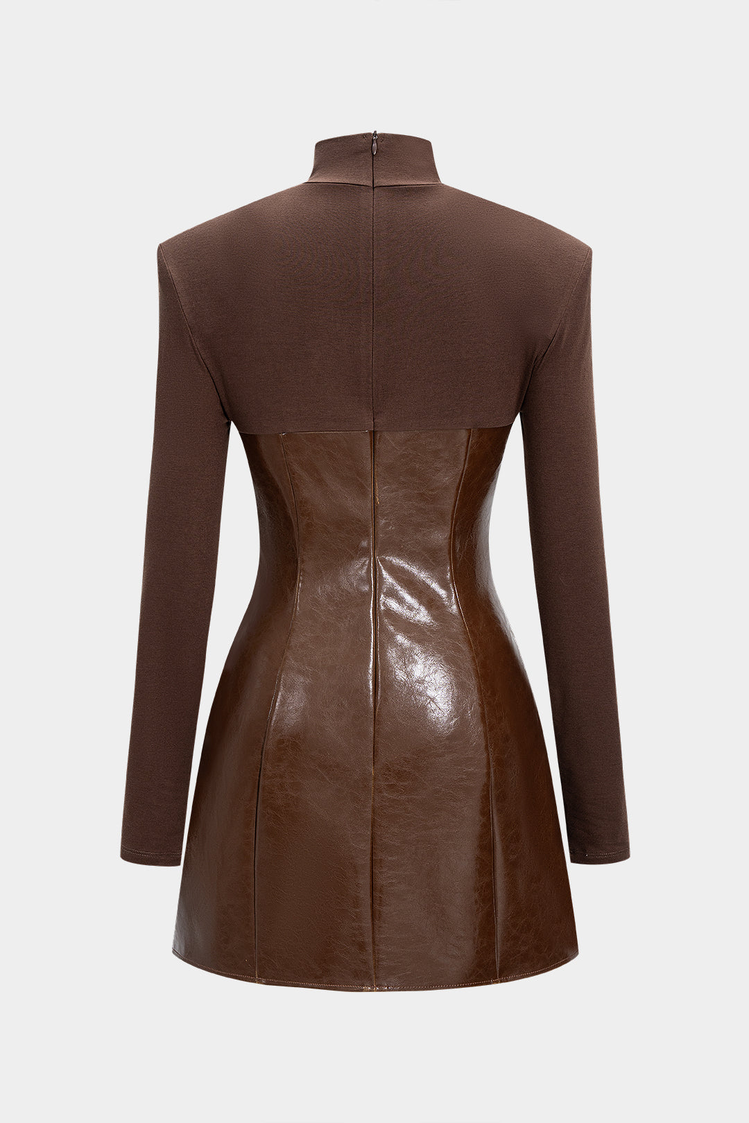 שמלת מיני עם צווארון דמוי עור וטלאים עם מחשוף ארוכות 