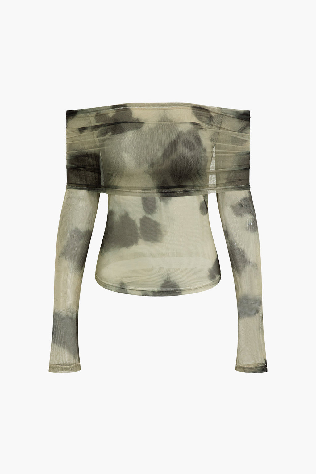 Mesh Colorblock Print Off Shoulder Long-Sleeve Top