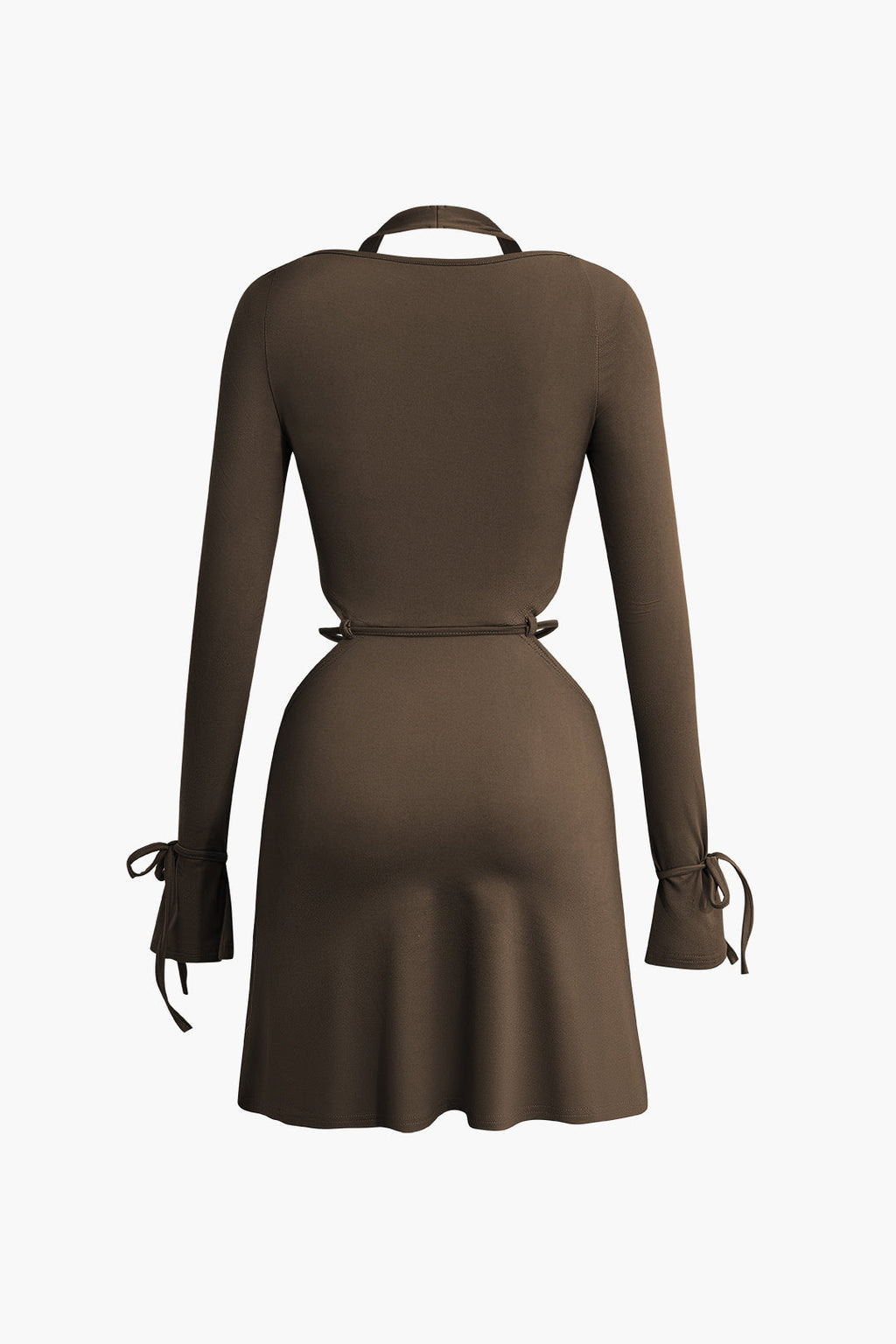 Square Neck Halter Tie Bell Sleeve Mini Dress