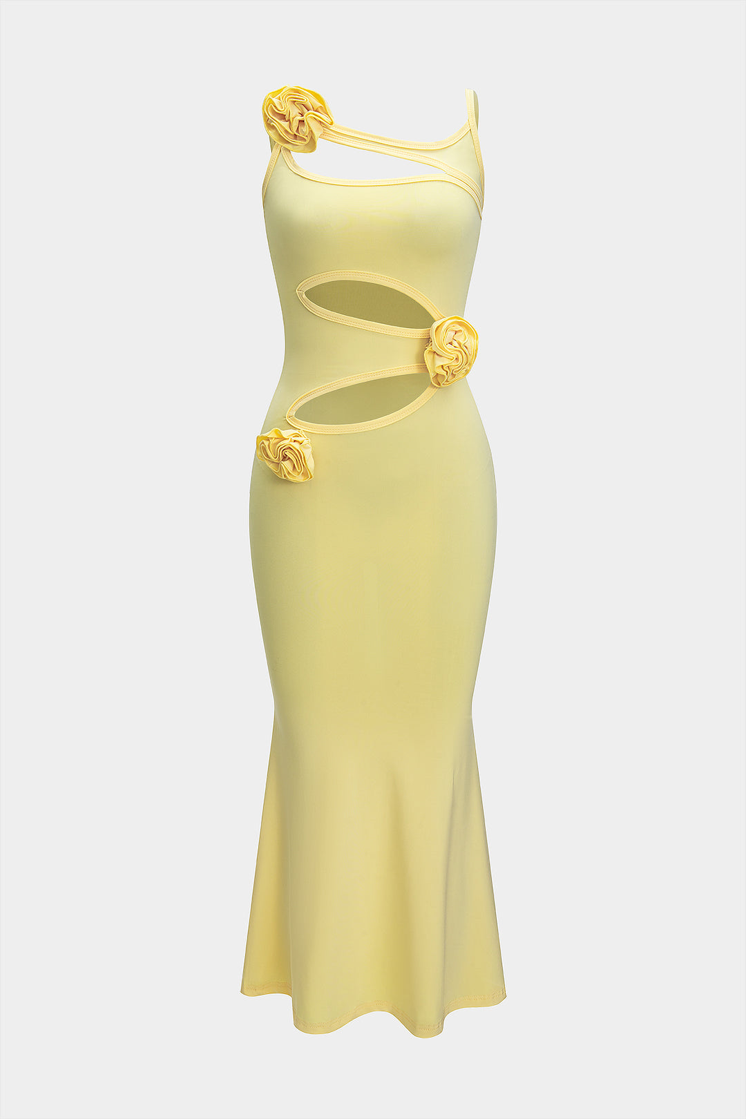 Vestido Maxi Sirena Sin Mangas Con Recortes 3D Florales