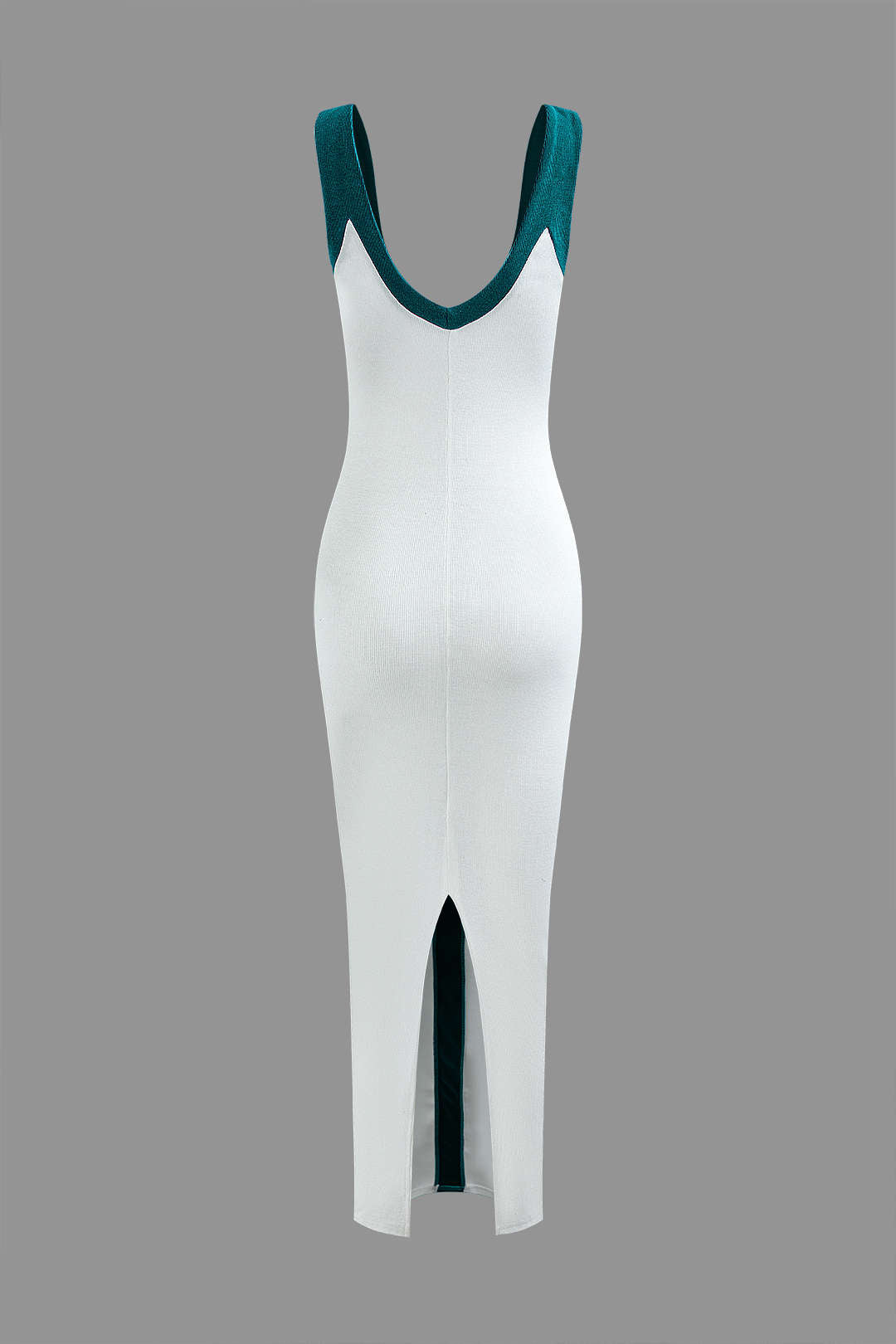 Vestido Maxi Color Block Con Escote En V Y Ribbed Elegante