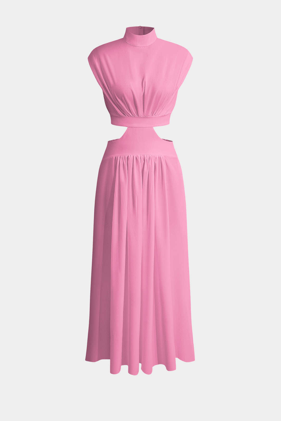 Vestido Maxi Plisado Con Cuello Alto Y Abertura Elegante