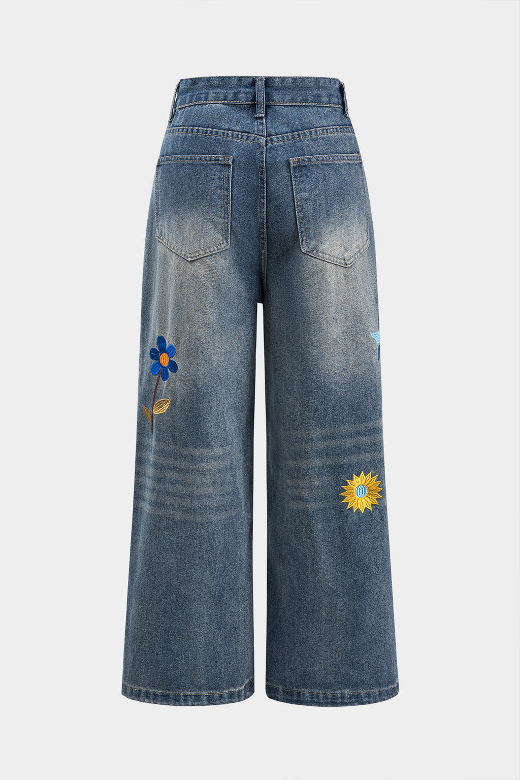 Jeans Rectos de Denim Bordados con Detalles Sutiles