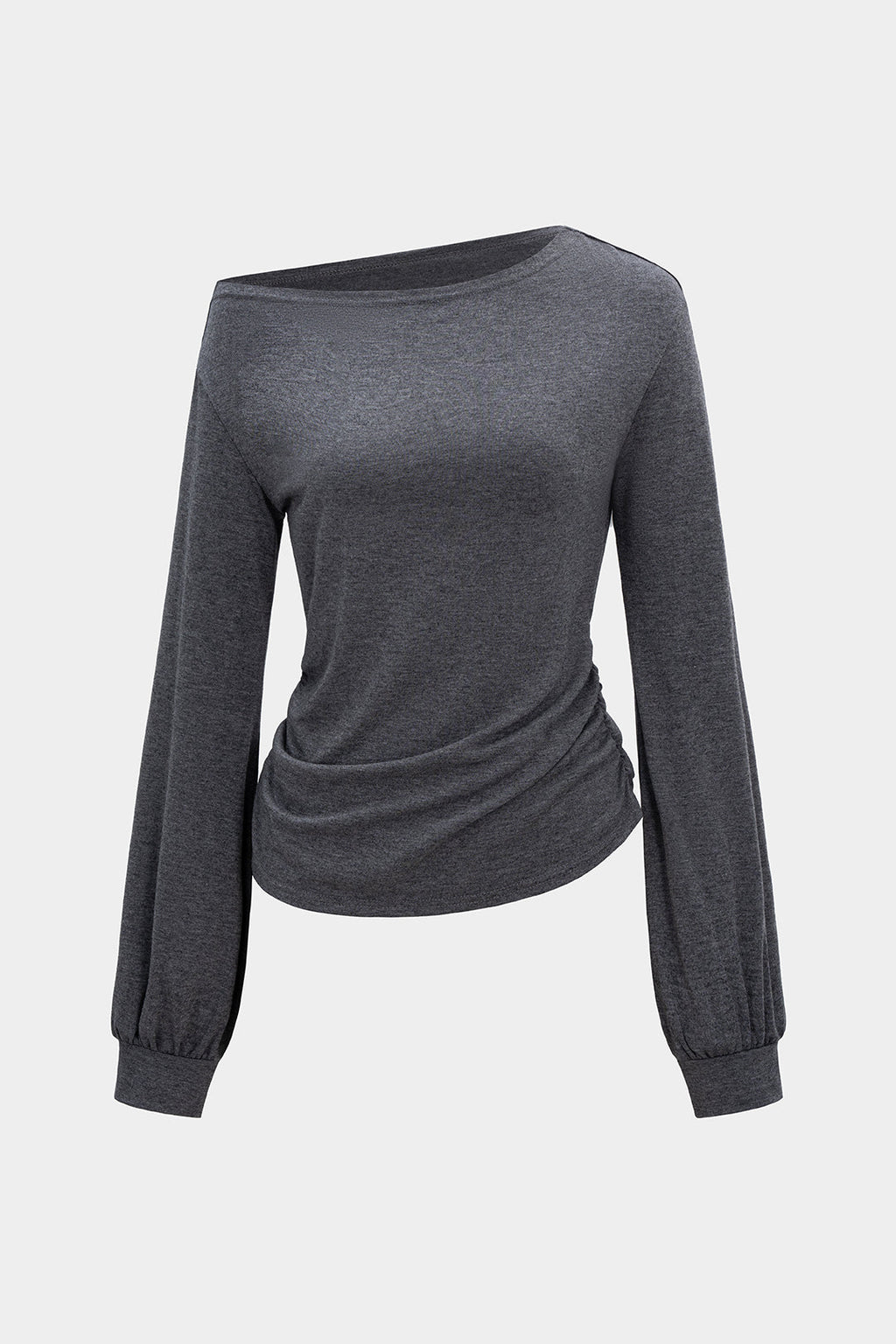 Asymmetrical Ruched Detail Long-Sleeve Top