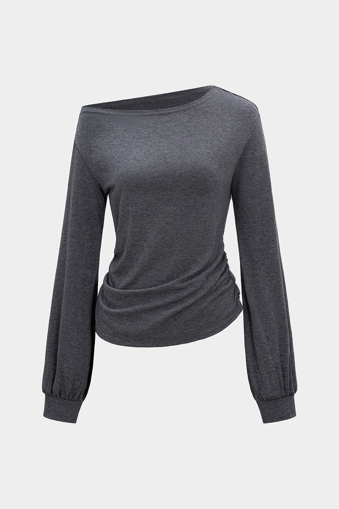 Asymmetrical Ruched Detail Long-Sleeve Top