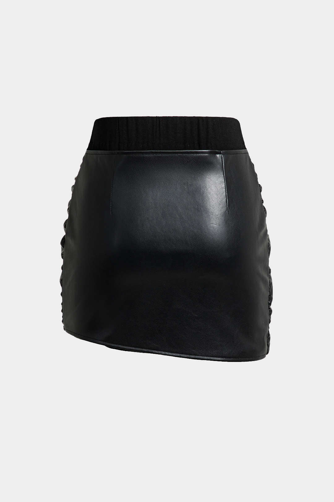 חצאית מיני דמוית עור עם קשירה מלפנים 