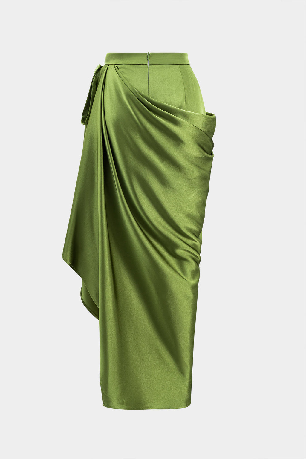 חצאית סאטן אסימטרית עם רוכסן וקשירה 
