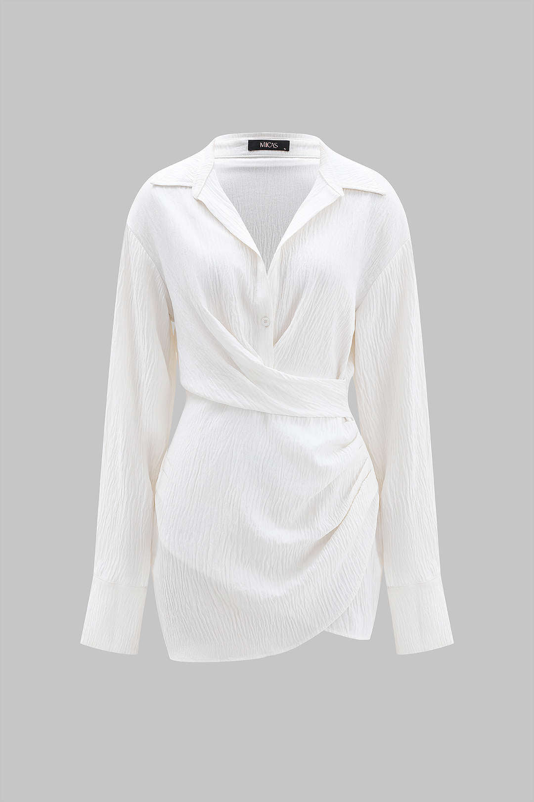 Vestido Mini de Manga Larga Cuello V Profundo Minimalista