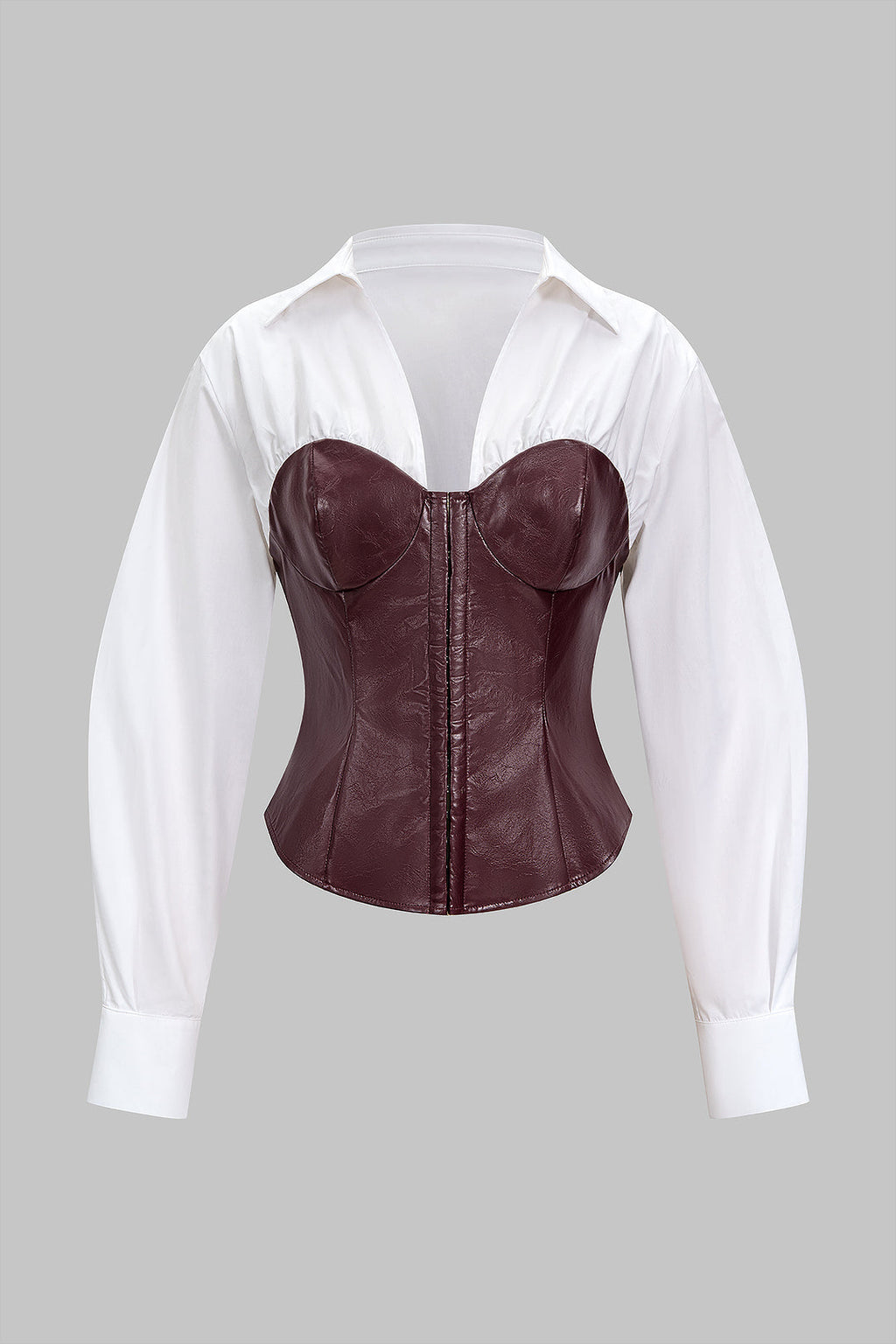 חולצה ארוכת שרוולים עם קרסים ועין דמוי עור 