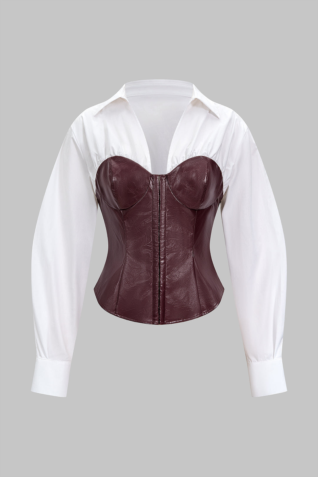 חולצה ארוכת שרוולים עם קרסים ועין דמוי עור 