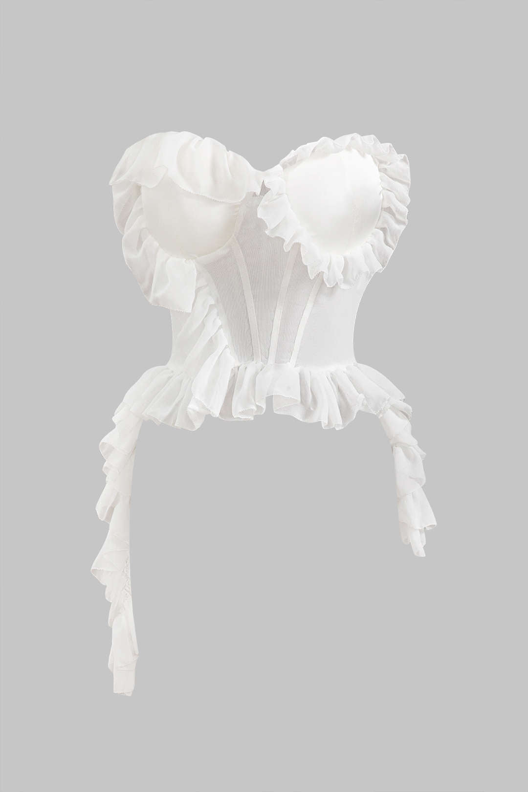 Blusa Tubo Corsé Con Volantes De Chiffón Satinado