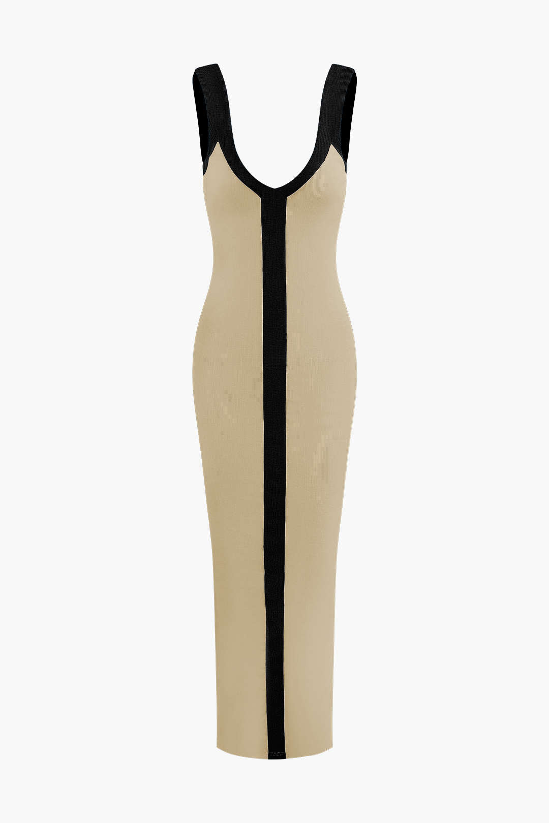 Vestido Maxi Color Block Con Escote En V Y Ribbed Elegante