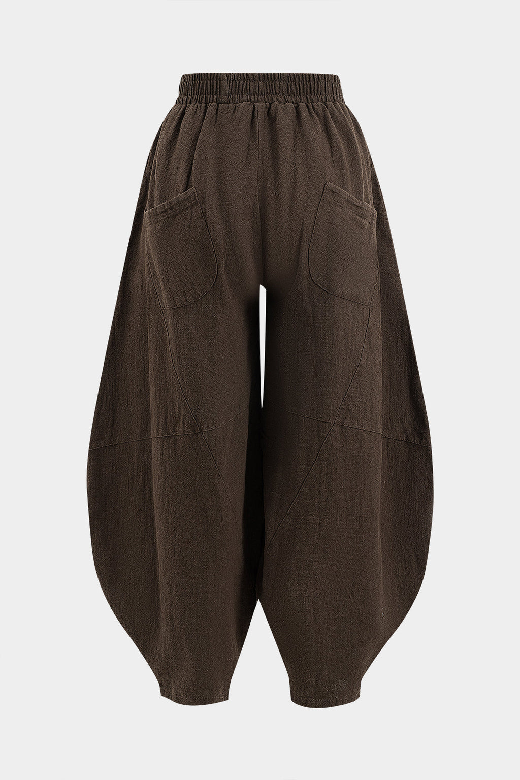 Pantalones Anchos Con Bolsillos Fruncidos Mujer Casual