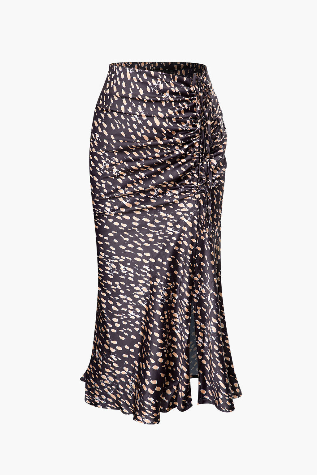Falda Midi Leopardo Con Cinturón Lazo Y Abertura Frontal