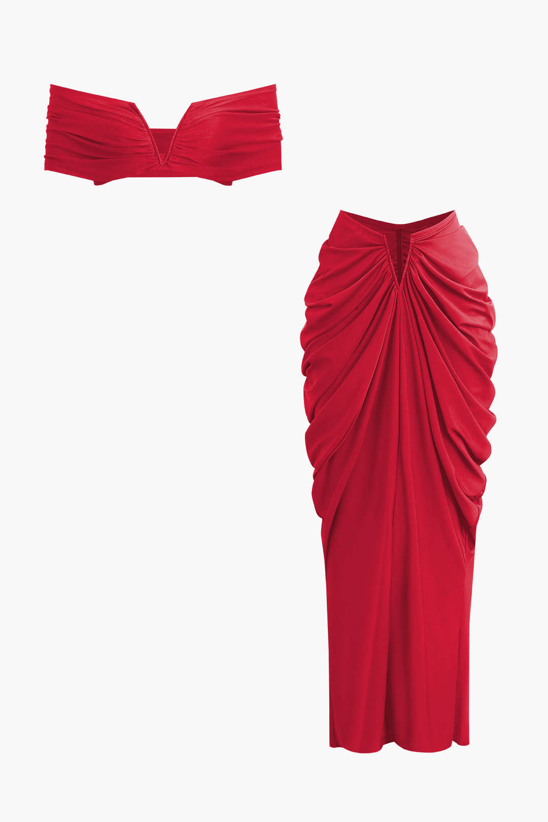 Conjunto Blusa Cuello En V Falda Maxi Cintura En V Elegante