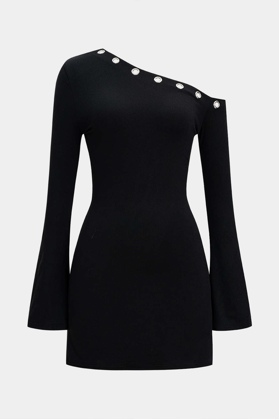 Asymmetrical Neck Cut Out Long Sleeve Mini Dress