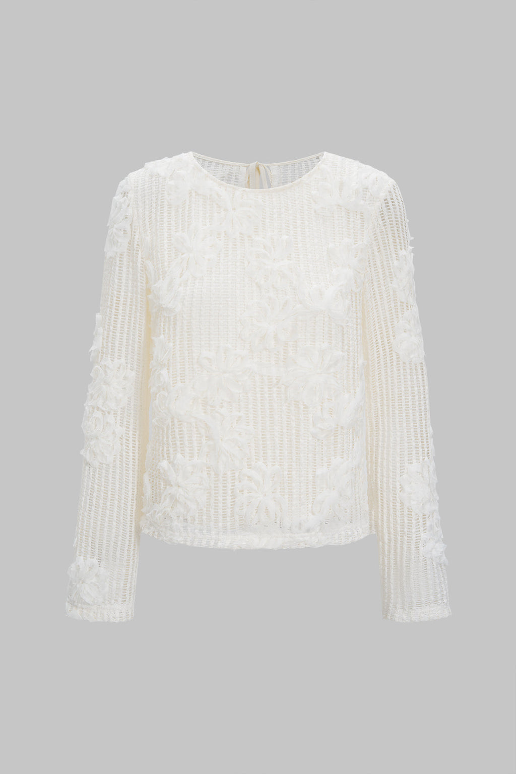 3D Floral Tie-Back Long-Sleeve Top