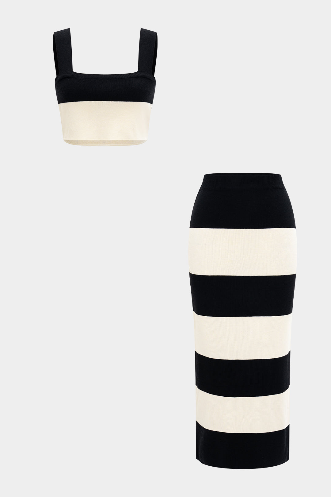 Conjunto Tejido Contraste Top Tirantes Falda Diario