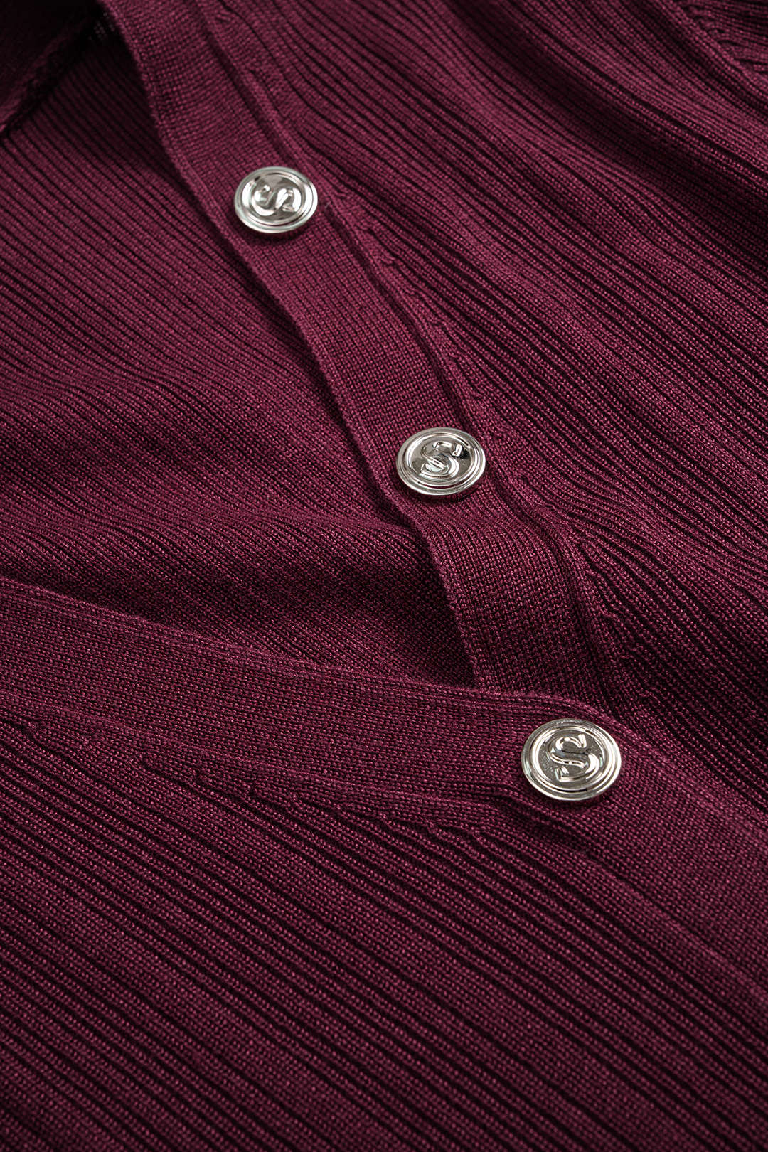 Knit Button V-Neck Long Sleeve Dress