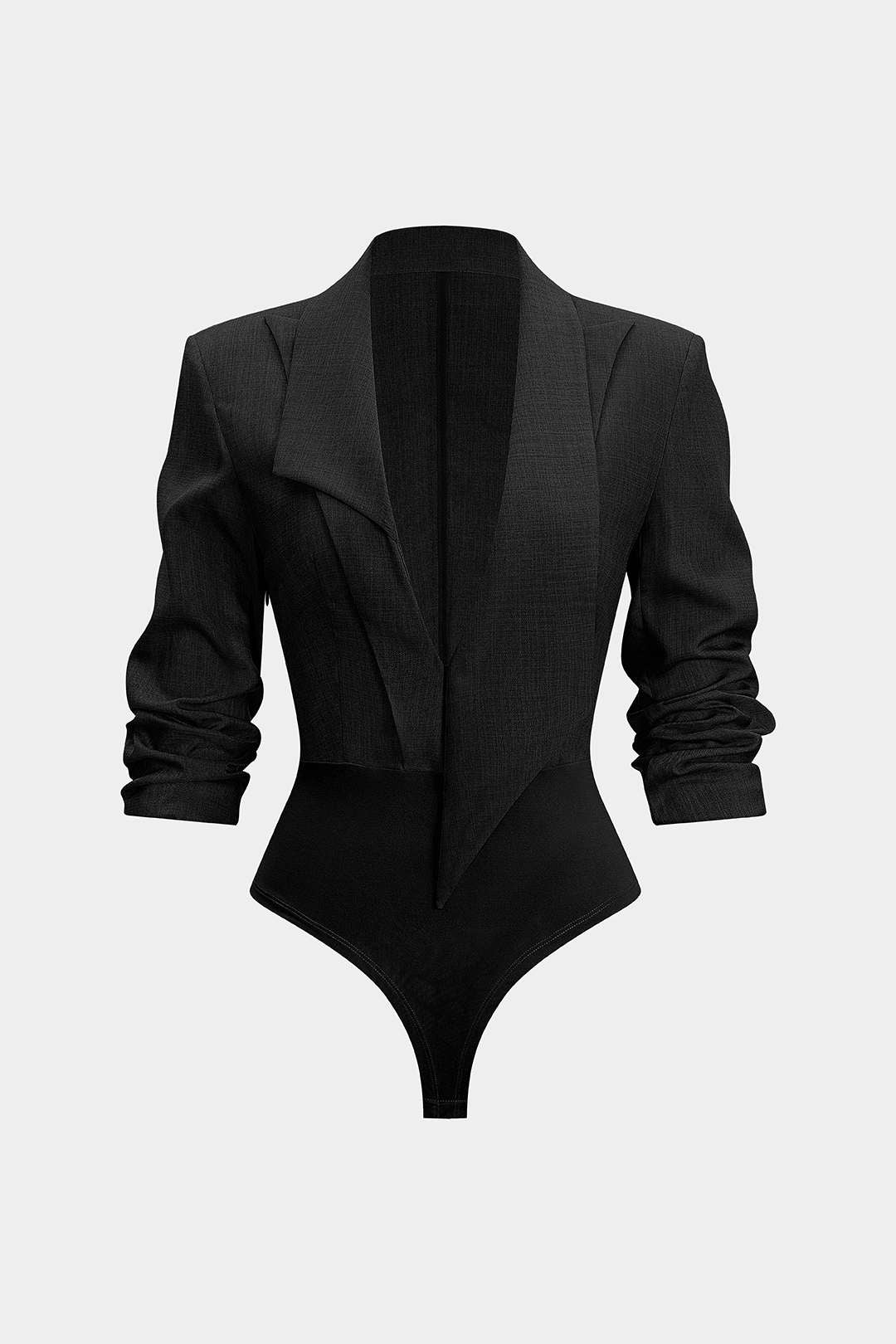 בגד גוף א-סימטרי עם שרוולים ארוכים ודש מחורץ 