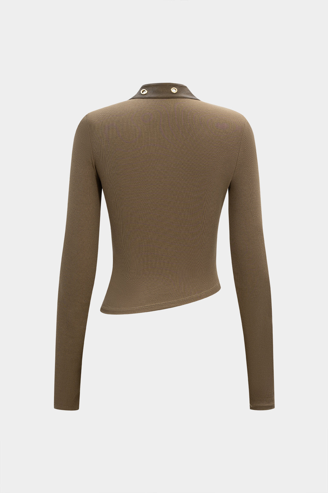 Faux Leather Metallic Asymmetrical Long-Sleeve Top