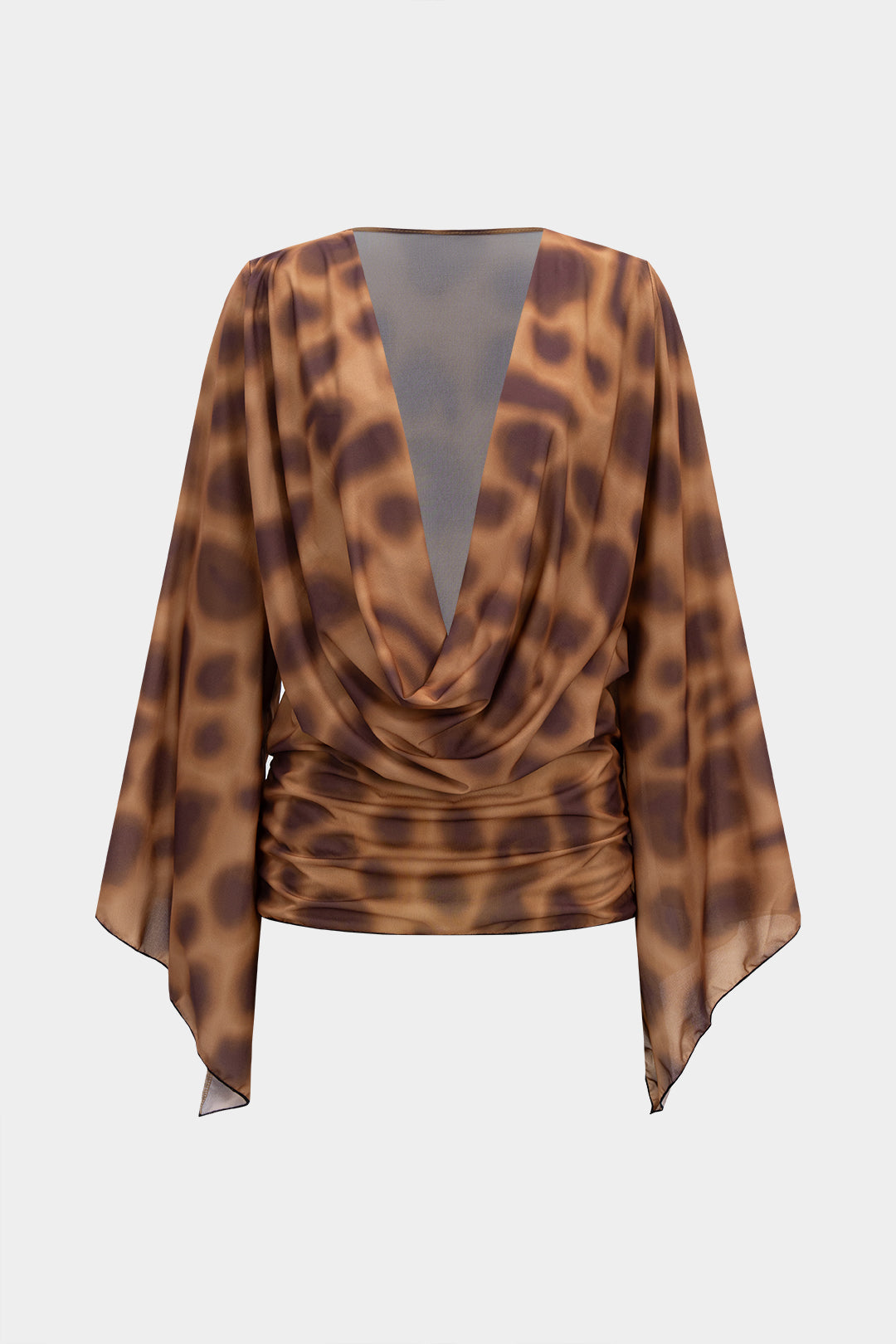 שמלת מיני עם שרוולים ארוכים וצווארון קפלים עם הדפס נמר 