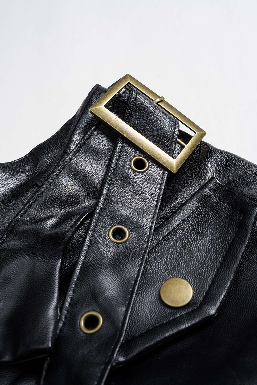 Color Block Plaid Print Faux Leather Patchwork Tie-Up Asymmetrical Pocket Skirt