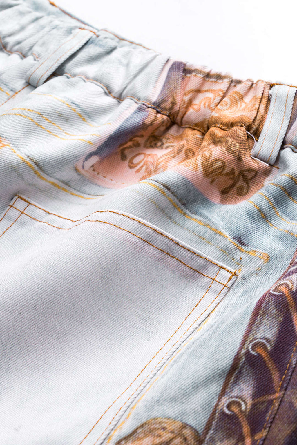 Abstract Print Ruched Button Pocket Skirt