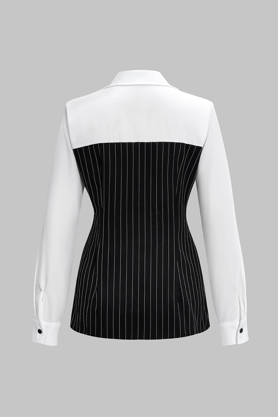 Stripes Print Button Patchwork Long-Sleeve Shirt