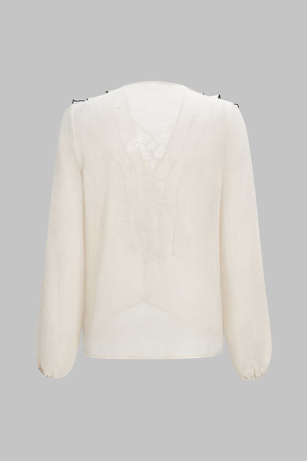 חולצת שיפון ארוכת שרוולים עם קפלים וקשירה 