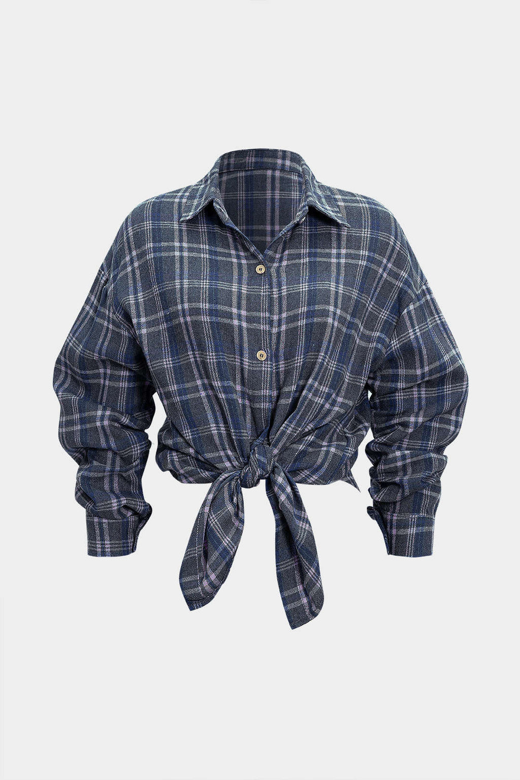 Retro Plaid Print Button Long-Sleeve Shirt