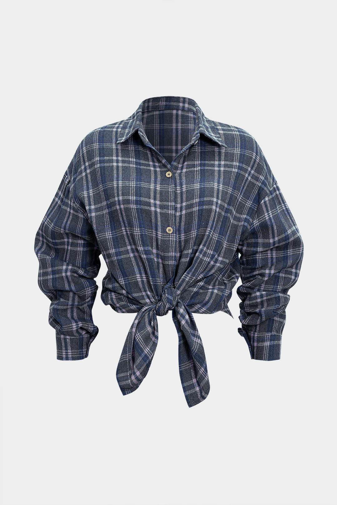 Retro Plaid Print Button Long-Sleeve Shirt