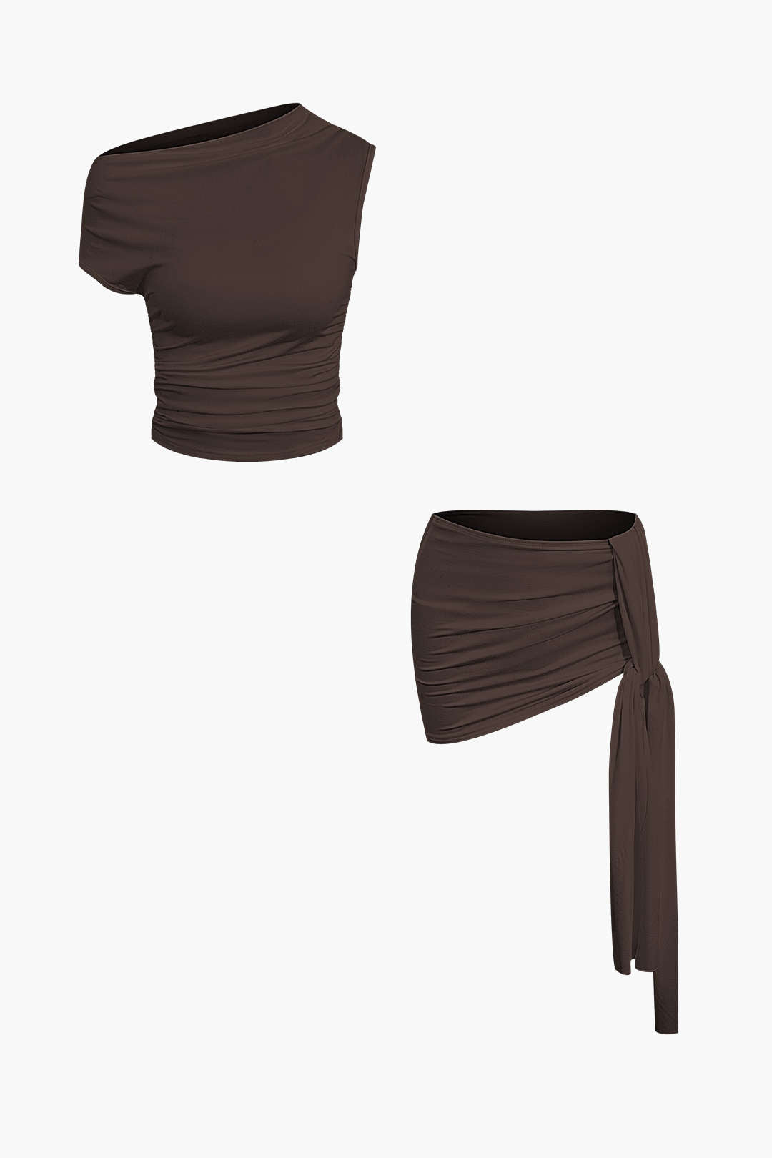 Conjunto Top Corto Asimétrico Y Falda Mini Atada Elegante