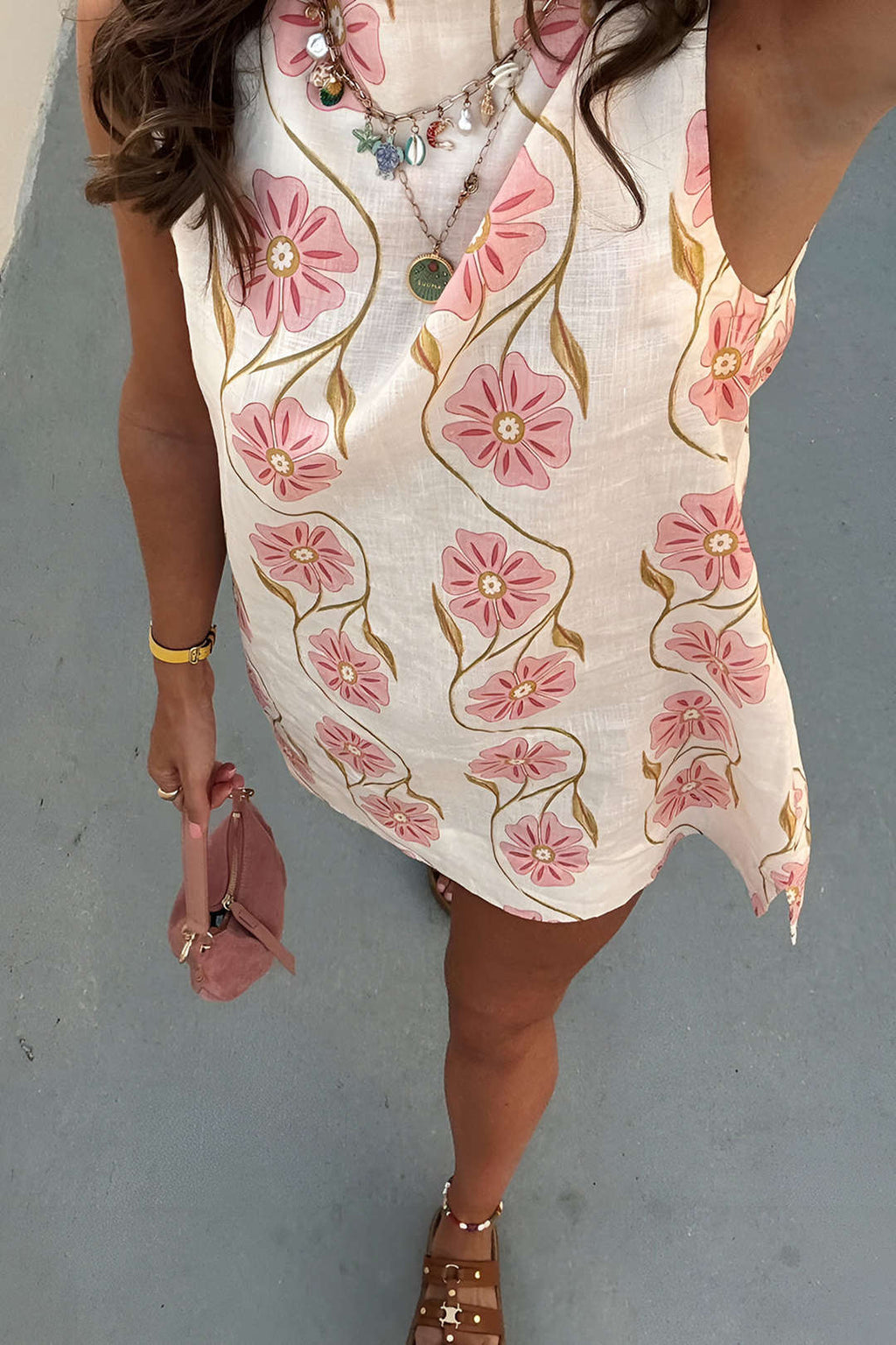 Vestido Mini Sin Mangas Estampado Floral Ligero y Elegante