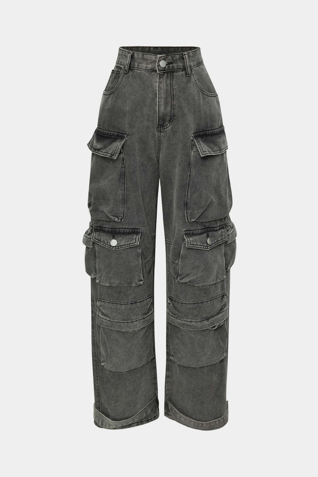 Jeans Cargo Anchos de Textura Suave con Bolsillos Múltiples